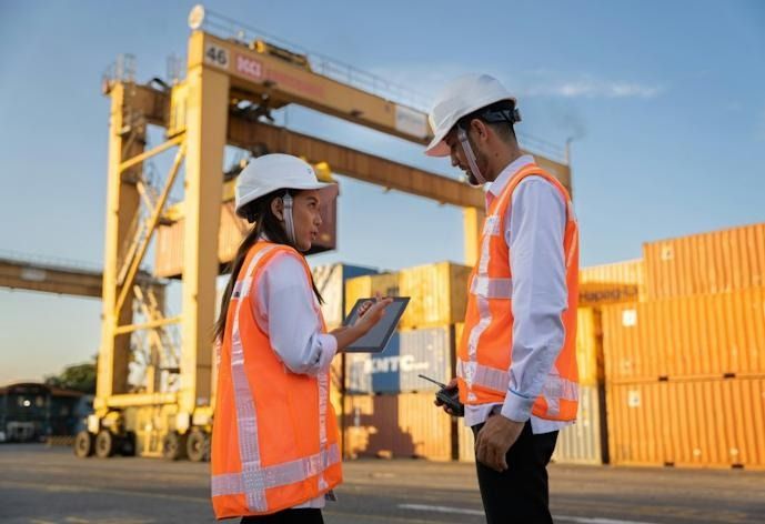 Team on a port terminal